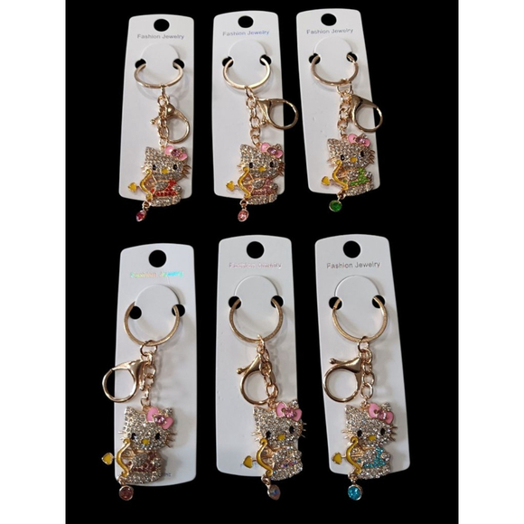 Hello Kitty Character Rhinestone Cupid Valentine's Key Chain Purse Charm Green - Picture 3 of 5